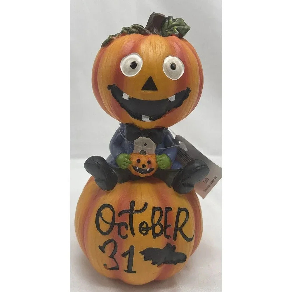 HALLOWEEN PUMPKIN HEAD MAN CERAMIC FIGURE  6” RARE